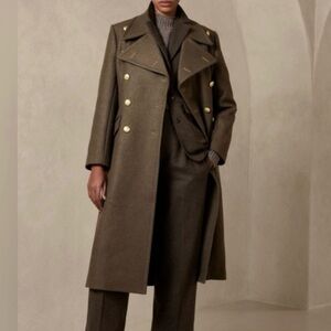 Banana Republic Olive/ Brown Pea Coat with Gold Buttons. Size S.